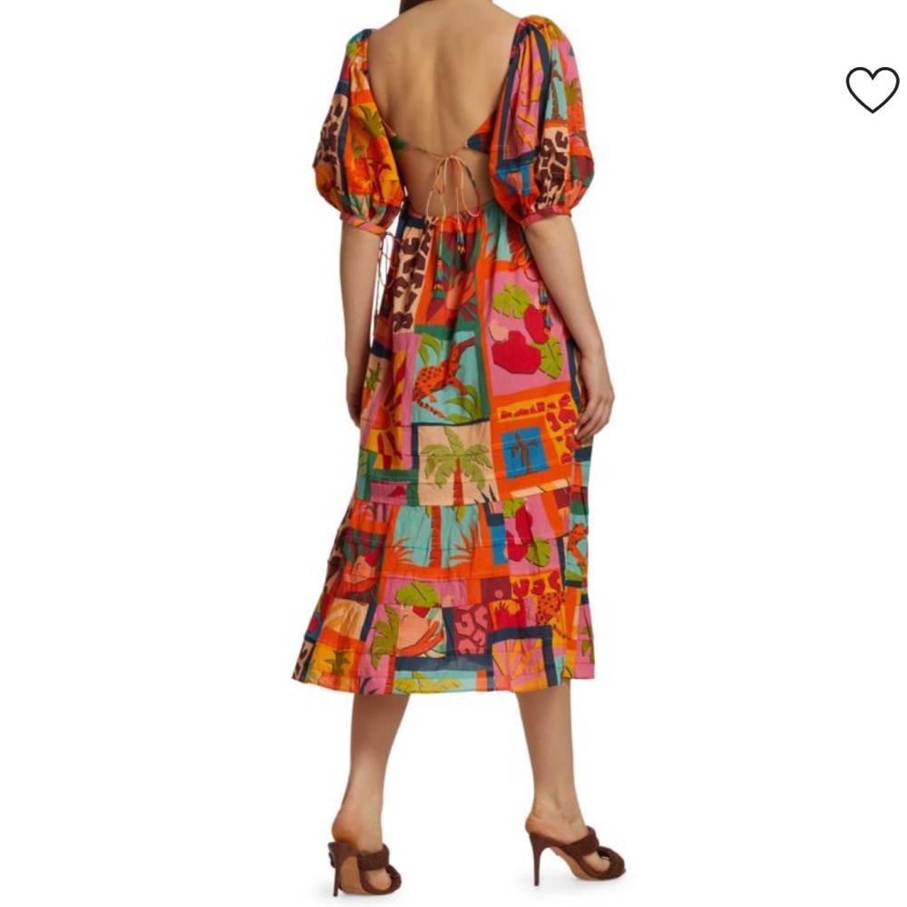 FARM Rio Tropical Collage Midi Square Neck Womens Dress Size L large Colorful - Picture 3 of 16